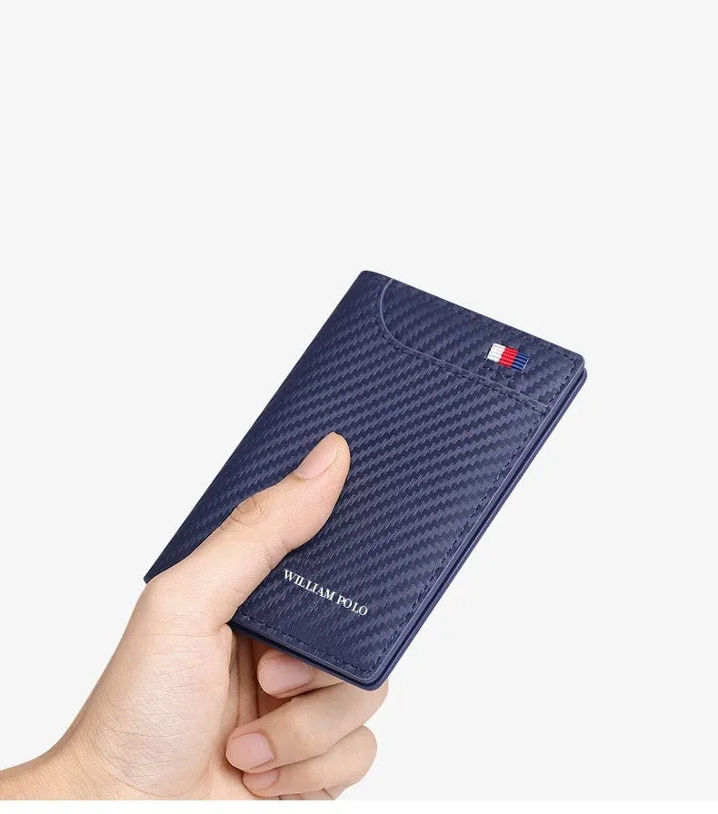 Carteira Masculina de Luxo em Couro Azul - Fibra de Carbono | URBANO'S
