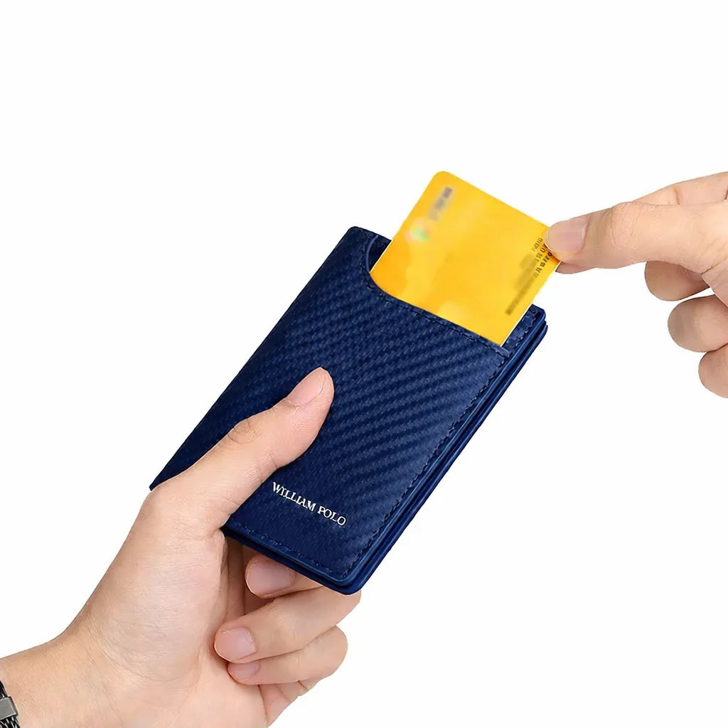 Carteira Masculina de Luxo em Couro Azul - Fibra de Carbono | URBANO'S