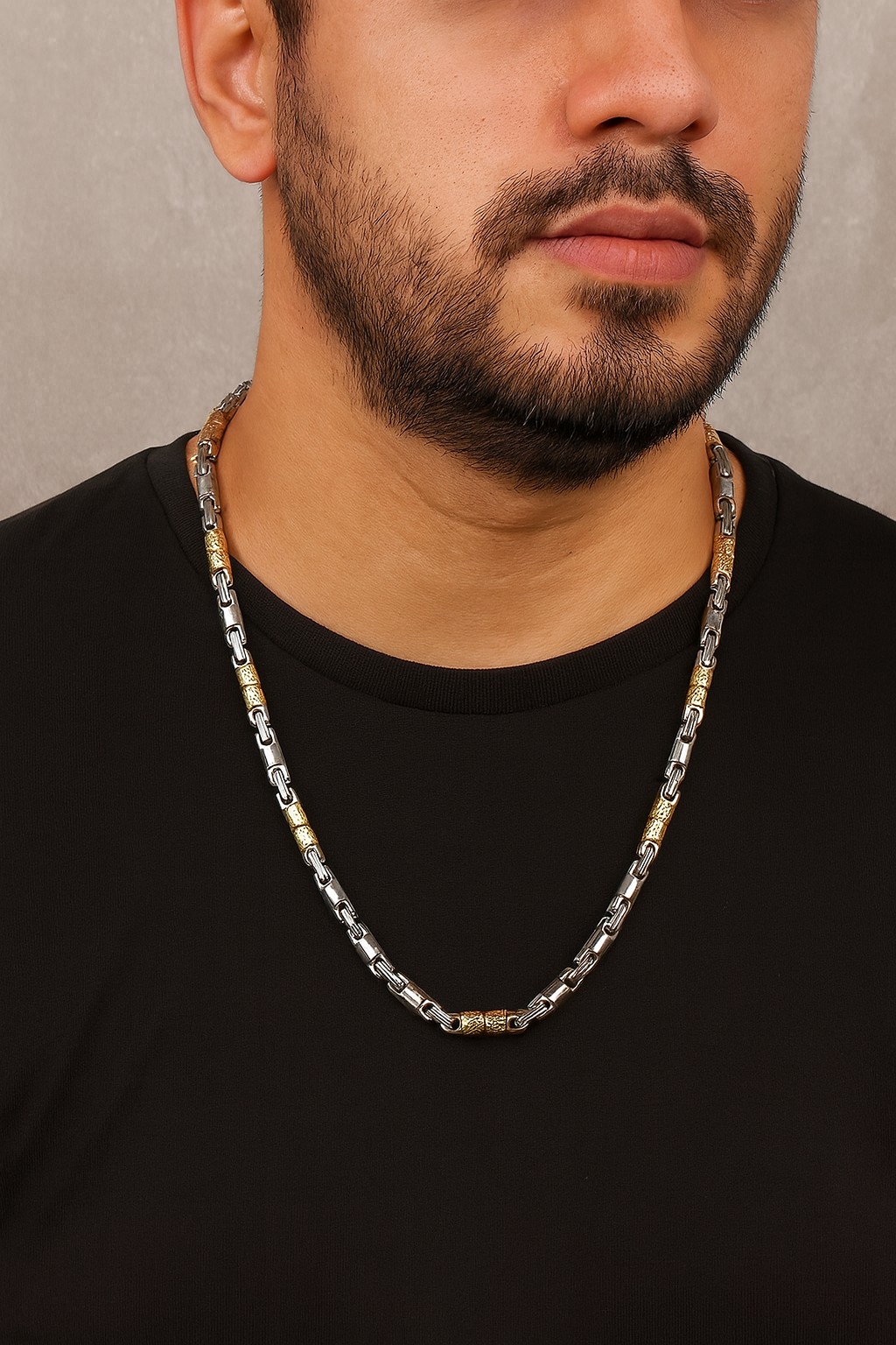 Corrente Masculina Bizantin Prata Dourado | URBANO'S