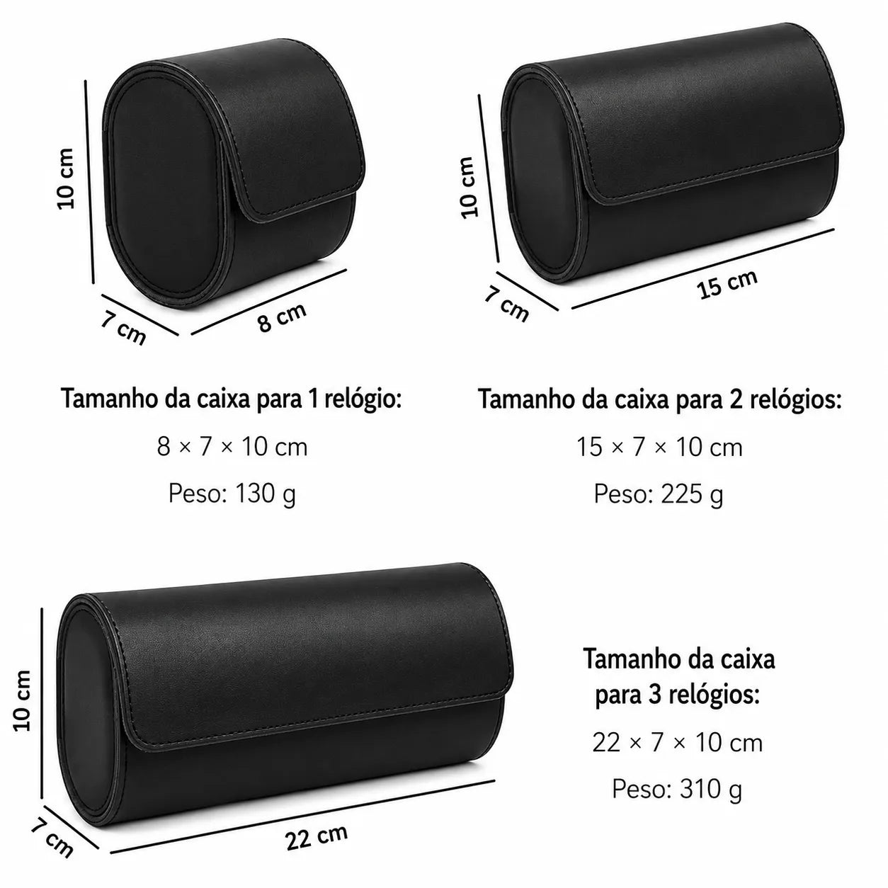 Case Porta Relógios em Couro Preto | URBANO'S