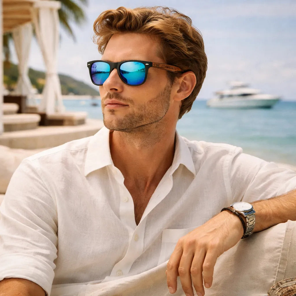 Óculos de Sol Masculino Wood Azul | URBANO'S