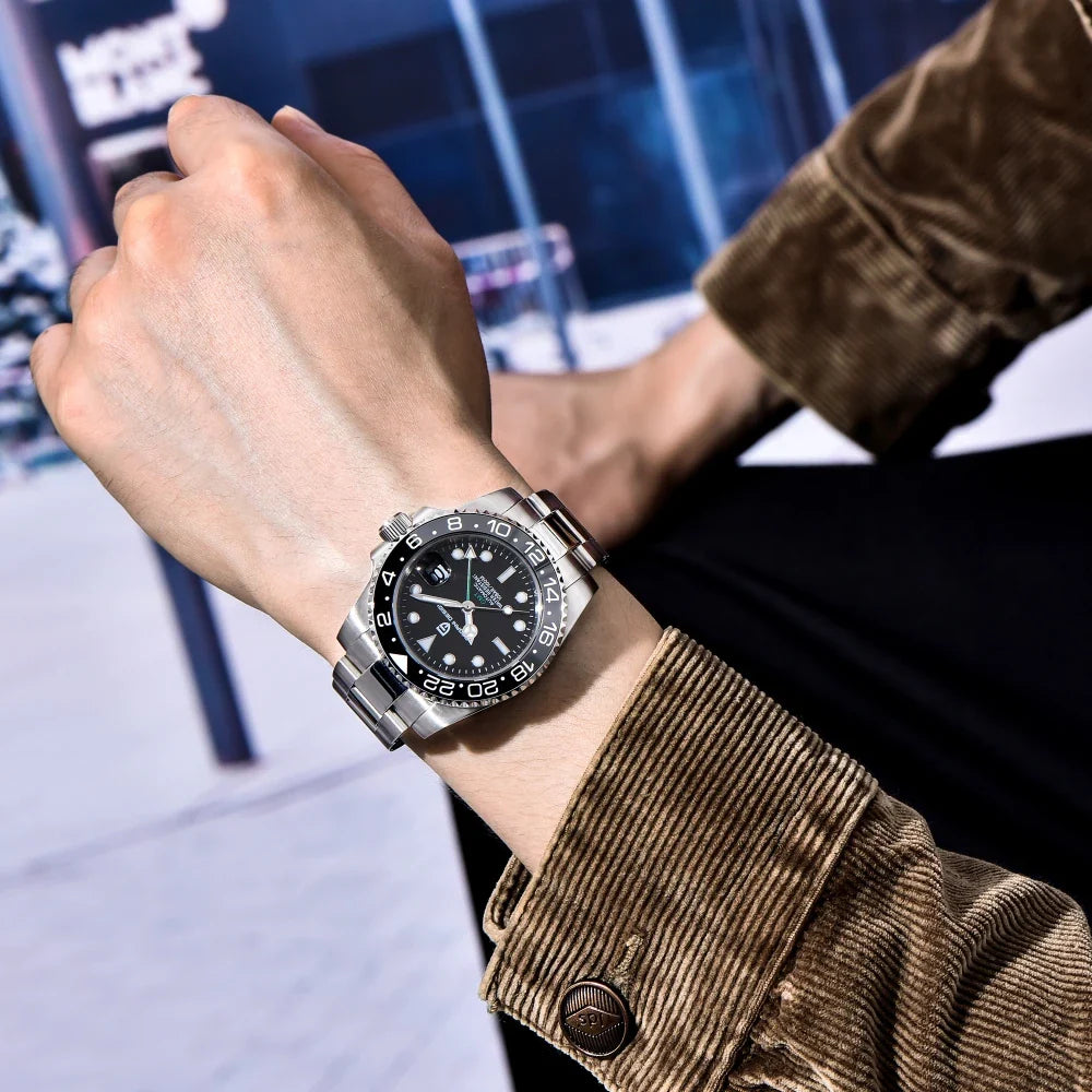 Relógio Automático Preto Cinza GMT Date | URBANO'S