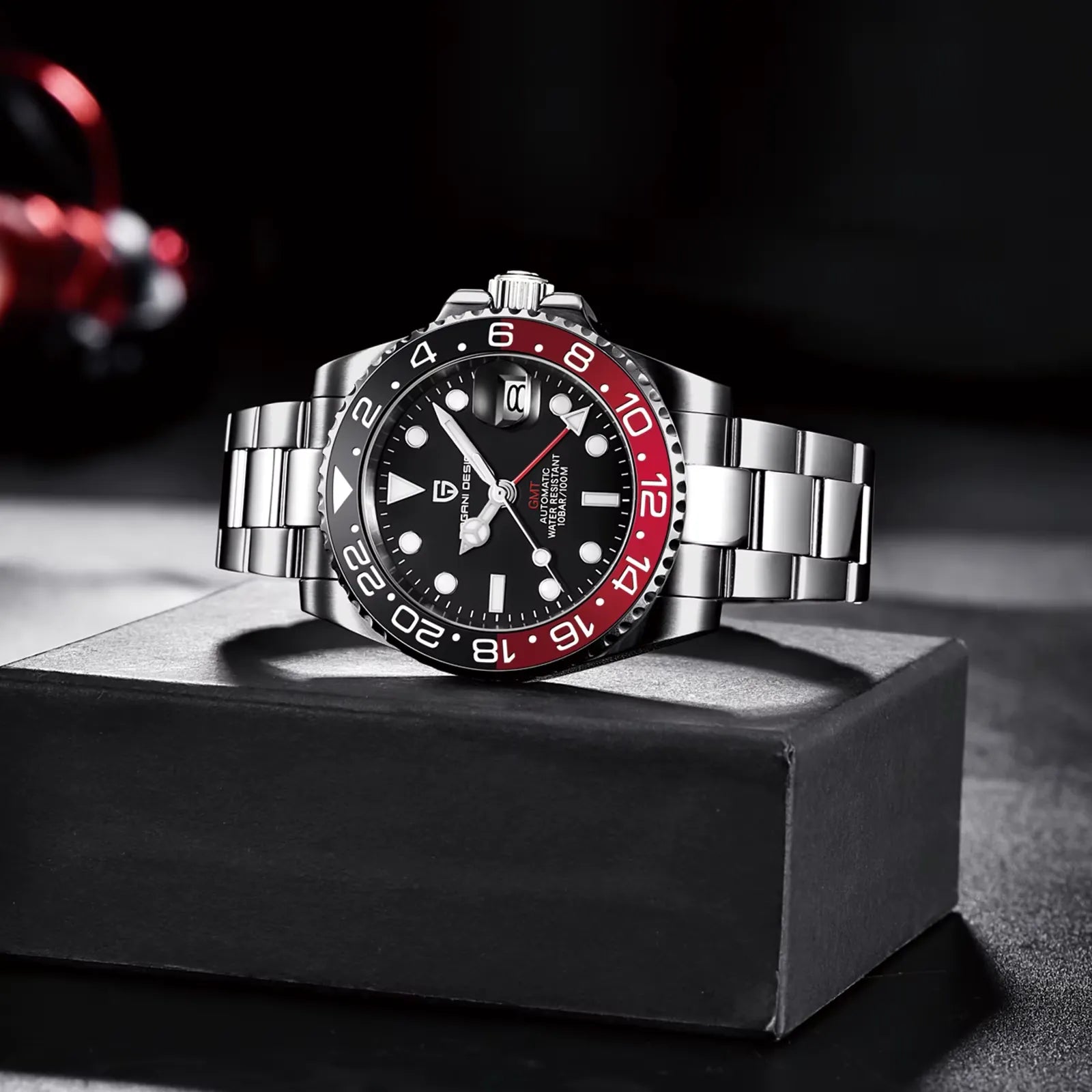 Relógio Automático Preto Vermelho GMT Date | URBANO'S