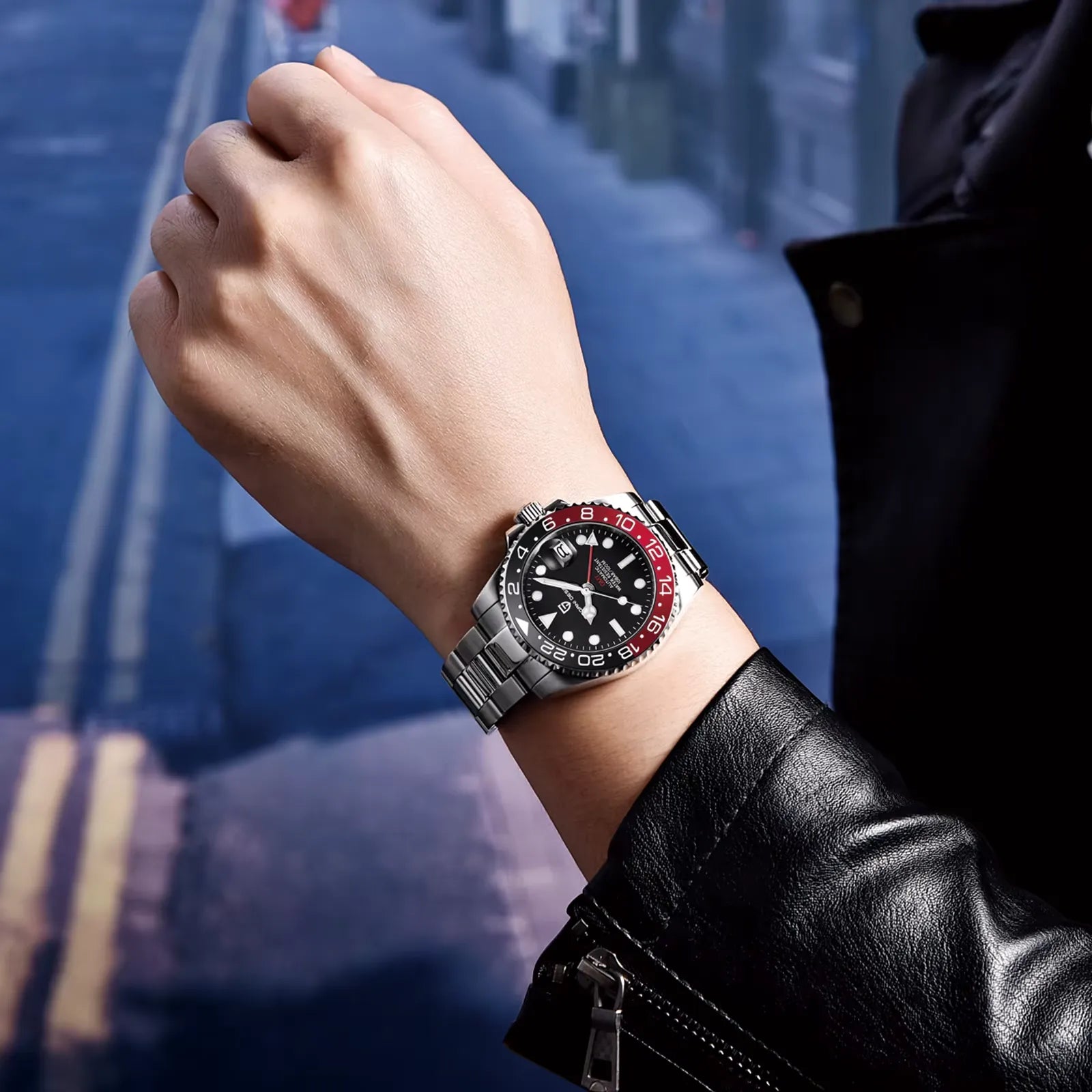 Relógio Automático Preto Vermelho GMT Date | URBANO'S