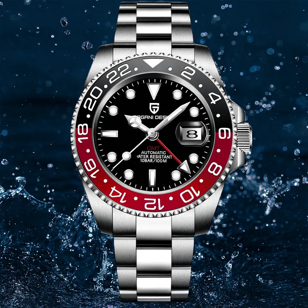 Relógio Automático Preto Vermelho GMT Date | URBANO'S