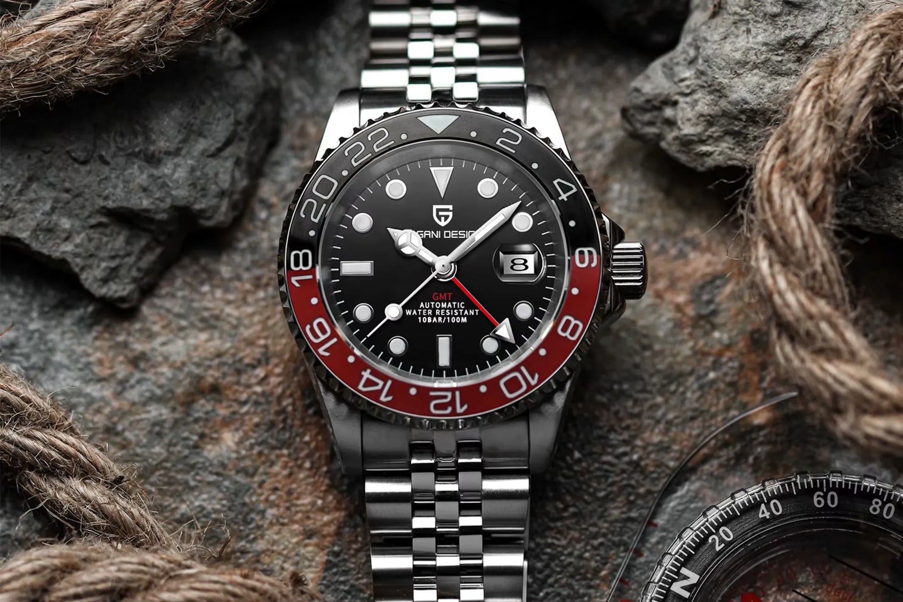 Relógio Automático Preto Vermelho GMT Date Jubilee | URBANO'S