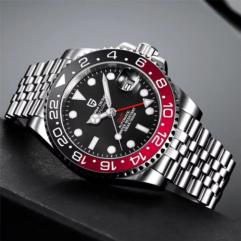 Relógio Automático Preto Vermelho GMT Date Jubilee | URBANO'S