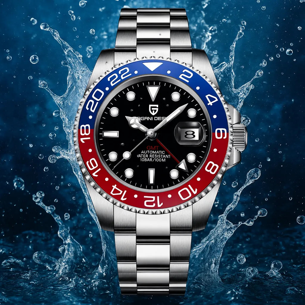 Relógio Automático Vermelho Azul GMT Date | URBANO'S